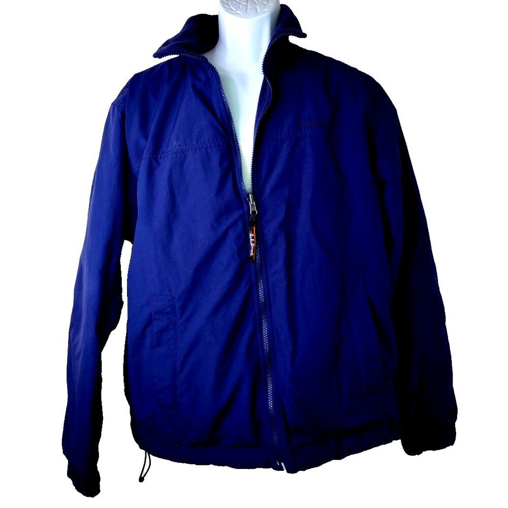 LL Bean Men's Jacket Sz M/L Navy Blue Reversible Utility Pocket Zipper Workwear